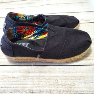 🌺 BOBS Skechers Highlights High Jinx Black Canvas Espadrille Wedge 6